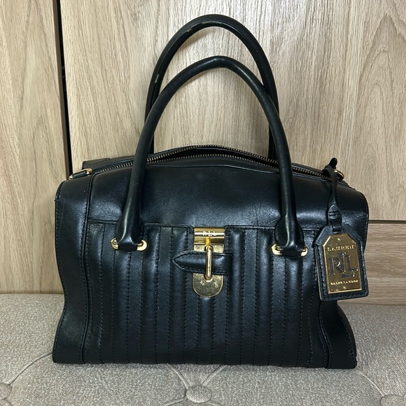 Ralph Lauren Black Leather Handbag 12 X 10 - Picture 2 of 12